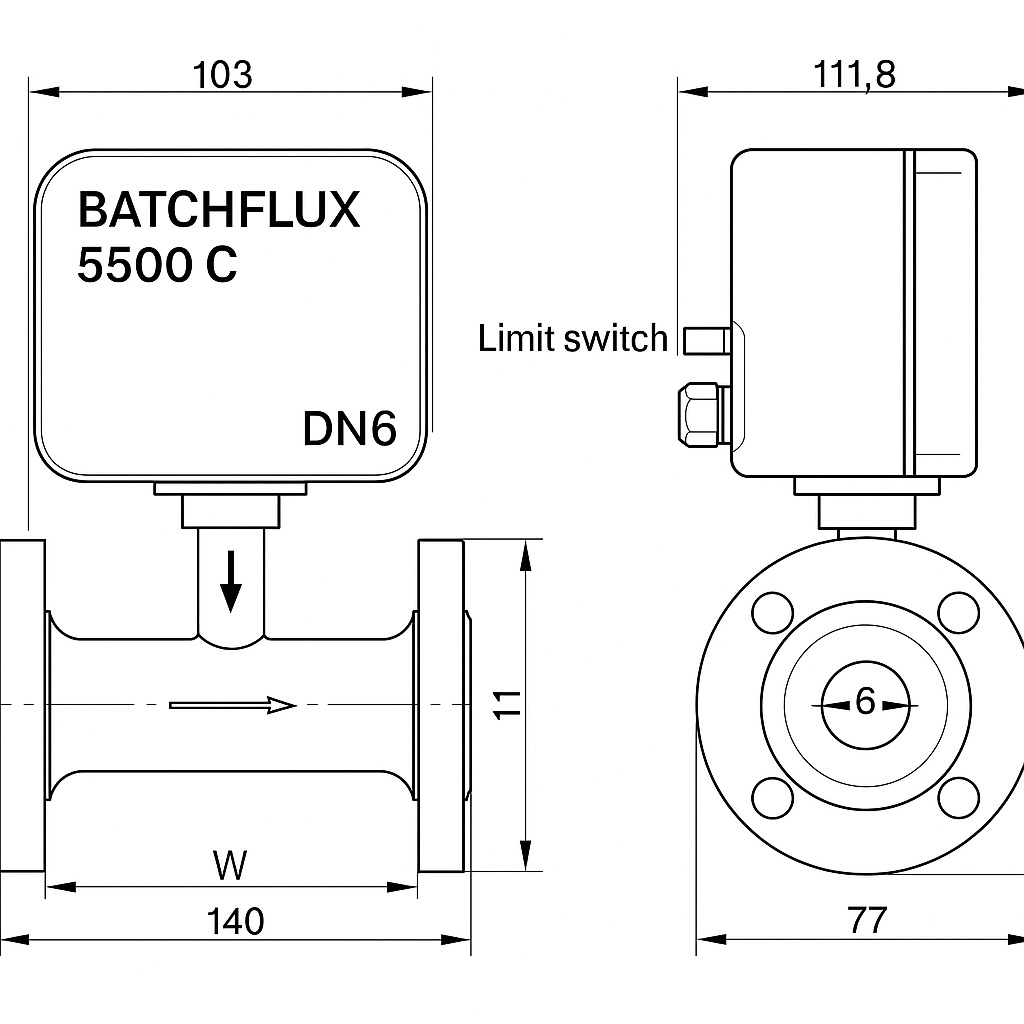 نقشه و ابعاد فلومتر Batchflux 5500C