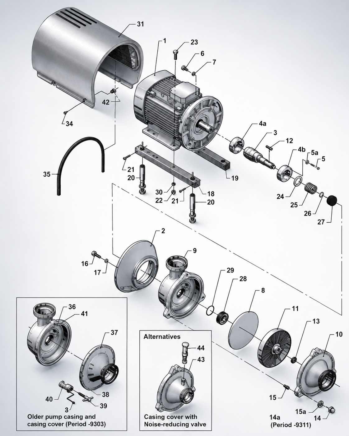 Alfa Laval MR-185S 199 pump exploded diagram and spare parts overview