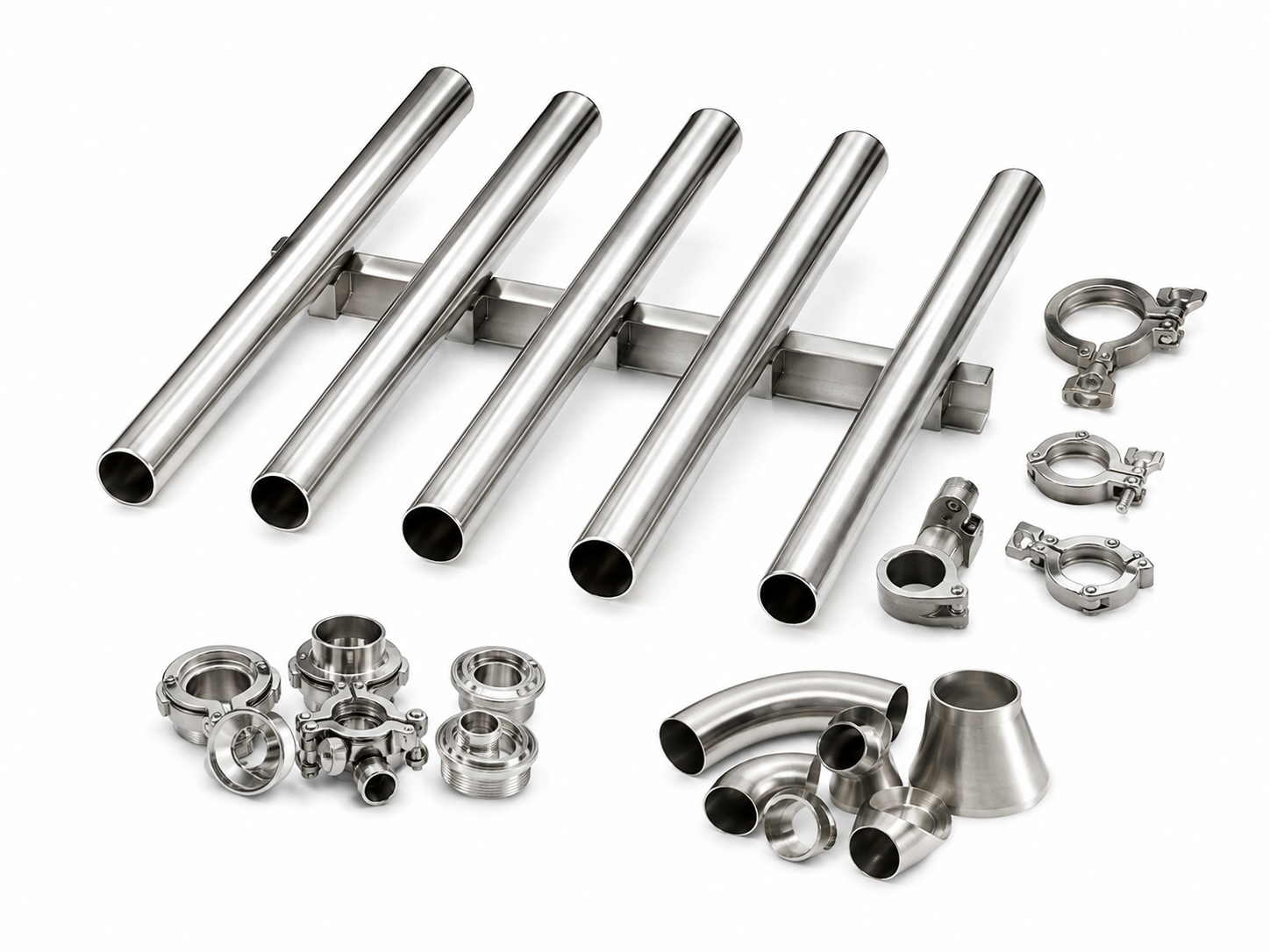 Stainless steel pipes fittings clamps bends and hygienic process components